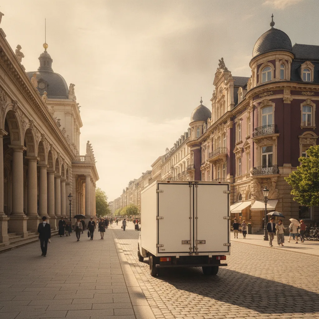 Beiladung ab Wiesbaden – Transporter vor dem Kurhaus